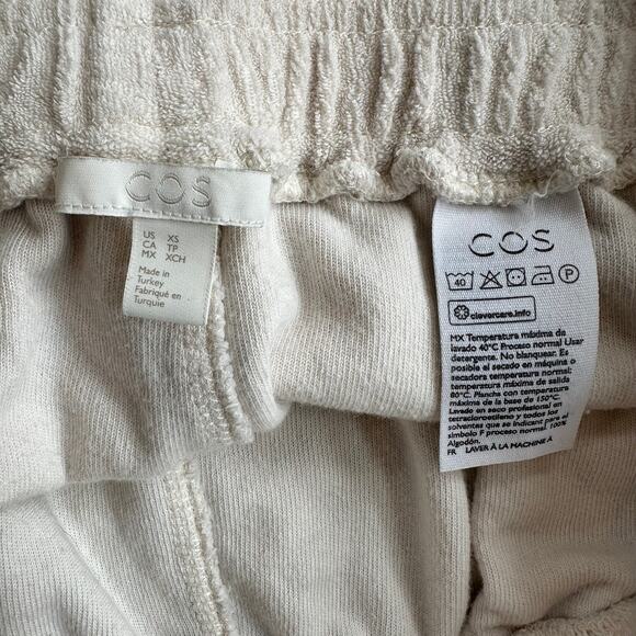 COS White / Tan Terrycloth Ultra High Rise XS Athleisure Sweat Shorts w/ Pockets - Picture 3 of 4